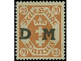 1922, DM-Aufdrucke 20 Mark dunkelbraunorange mit stehendem Wasserzeichen, farbfrisch und gut gezähnt, sauber ungebraucht, tad