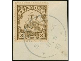 “ALEIPATA SAMOA 11.6.10” üblicher Abschlag auf Kaiseryacht 3 Pfg. auf Briefstück, in einwandfreier Erhaltung, doppelt sign. B