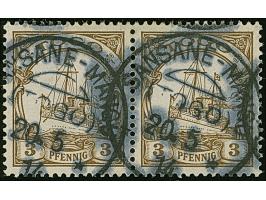 “SANSANE-MANGU (TOGO) 20.5.14”, zweimal klar (etwas ölig) auf losem, waagerechten Paar Kaiseryacht 3 Pfg. ohne Wasserzeichen 