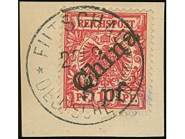 1900, 5 pf. auf Diagonalaufdruck 10 Pfg. mit Stempel “FUTSCHAU DP 22.9.00” auf Briefstück in einwandfreier Erhaltung. Ein seh
