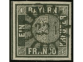 1 Kr. tiefschwarz, Platte 2, sehr farbfrisch und allseits breitrandig mit an drei Seiten voller und oben teilweiser Schnittli