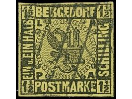 1½ S. auf gelb, farbfrisch und voll- bis meist breitrandig mit kreuzweise aufgesetzem Strichstempel, in tadelloser Erhaltung.