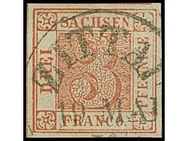 3 Pfg. braunrot, Platte III, Type 13, farbfrisch und allseits breitrandig, links vollständige und dreiseitig teilweise sichtb