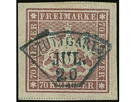 1873, 70 Kr. braunlila, farbfrisch und mit sehr schöner Wappenprägung, allseits breitrandig mit sichtbaren Schnittlinien (unt