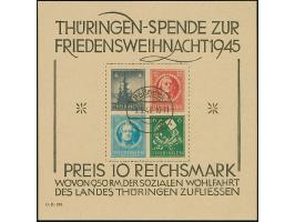 Weihnachts-Block auf gelblichgrauem Papier, sauber mit Stempel “Pößneck 9.5.46” entwertet, in tadelloser Erhaltung. Ein sehr 