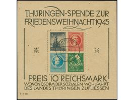 Weihnachts-Block auf graugefasertem Papier mit Stempel “ERFURT 1z 24.12.45”. Die Blockmaße sind in der Norm, in tadelloser Er