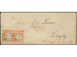 ½ Gr. rötlichorange mit Plattenfehler “Farbstrich auf der 10. Strichleiste rechts” (Feld 49) im waagerechten Paar mit Normalm