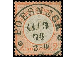 2 Kr. ziegelrot mit Plattenfehler “Kerbe im Innenkreis unter P in Post” (Feld 114), mit klarem und zentrischen EKr. “POESNECK