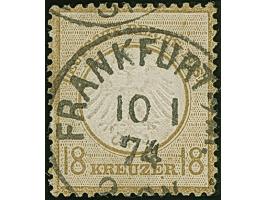 18 Kr. ockerbraun mit Plattenfehler “Punkt rechts unter zweitem E in KREUZER” (Feld 14,74-77), mit klarem EKr. “FRANKFURT 10.