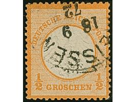 ½ Gr. orange mit Plattenfehler “Kerbe im Innenkreis unter C in DEUTSCHE, verstärkte Punktreihe rechts (frühe Phase)” (Spalte 