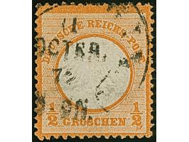 ½ Gr. orange mit Plattenfehler “Farbstrich an der rechten Wertziffer 2” (Feld 69), gestempelt, die farbfrische Marke ist deut
