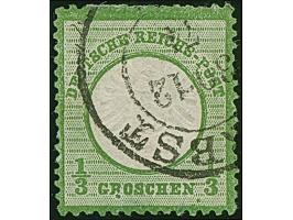 ⅓ Gr. grausmaragdgrün mit Plattenfehler “Punkt unter R in Groschen” (Feld 14), gestempelt, die farbfrische Marke ist deutlich