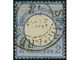 2 Gr. grauultramarin mit Plattenfehler “gebrochenes C in REICHS” (Feld 25, mit klarem DKr. “STARGART 26.11.73” entwertet. Die