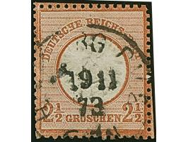 2½ Gr. braunorange mit Plattenfehler “gebrochenes H in DEUTSCHE” (Feld 90), mit EKr. “HAMBURG P.V.2. 19.11.73” entwertet. Die