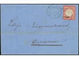 3 Kr. karmin mit Plattenfehler “Kerbe im Innenkreis unter R in REICHS” (Feld 136), mit klarem EKr. “SULZBURG 2.DEZ.(74)” als 