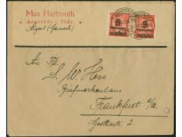 5 Mrd. auf 10 Mio. durchstochen, 2 Einzelwerte, beide tadellos, mit klar aufgesetztem Stempel "ARNSTADT 19.11.23" als portoge