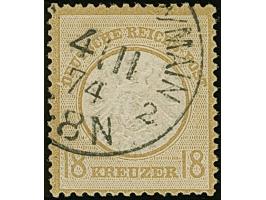 18 Kr. ockerbraun mit Plattenfehler “heller Fleck im Rahmen links vom D in DEUTSCHE” (Feld 112), mit klarem EKr. "(FRANKFURT)