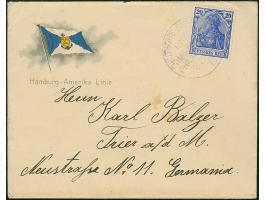 “DSP LINIE HAMBURG-PHILADELPHIA I 8.11.(12)" recht klar auf Germania 20 Pfg. auf Vordruckbrief der “Hamburg-Amerika-Linie” na