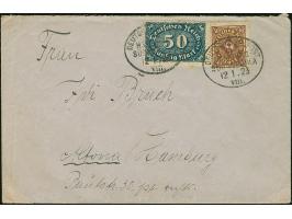 “DSP LINIE HAMBURG-SÜDAMERIKA VIII. 12.1.23” (D. Vigo) zweimal klar auf Posthorn 30 M. und Ziffer 50 M. auf Brief mit komplet