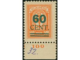 1923, Grünaufdruck 60 Cent., Aufdrucktype II “dicke Ziffern”, Unterrandstück Feld 100, postfrisch, tadellos, eine in dieser E