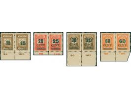 1923, Grünaufdruck 15-60 Cent., Aufdrucktype II “dicke Ziffern”, einheitliche Unterrandpaare Felder 99-100, Type I auf Feld 9