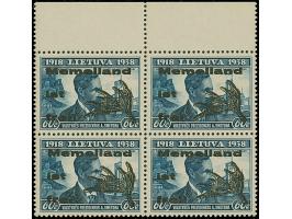 1939, Elchschaufel 15-60 Cent., einheitliche Oberrand-Viererblocks mit den Typen II-I-III-II, postfrisch, tadellos, sign. Dr.