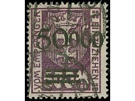 50.000 auf 500 M., Aufdruck rußig, sauber gestempelt "OLIVA 3.10.23.". Einwandfrei. Signiert Infla und Fotoattest Gruber BPP 