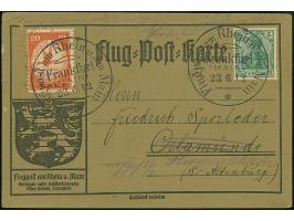 1912, E.EL.P. 20 Pfg. und Germania 5 Pfg. je mit Flugpoststempel “Frankfurt 23.6.12” auf Sonderkarte mit viel Text nach Orlam