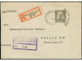 “UNITED STATE SEA POST JUN…1923/1” Dublex-Stempel auf USA Freimarke 15 C. auf R-Brief mit amerikanischem R-Stempel und deutsc