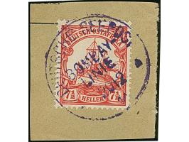 “DSP BOMBAY-LINIE *f (?) 20.2.11” recht klar in Violett auf Kaiseryacht 7½ H. mit Wasserzeichen auf Briefstück, in einwandfre