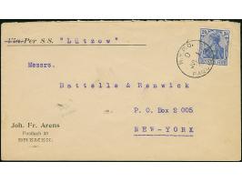 “N.Y.P.O. PAQUEBOT D JUL.I.1908” klar auf Germania 20 Pfg. auf Brief mit Leitvermerk “Per S/S Lützow” nach New York, in guter