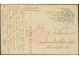 “MSP No 88 24.8.18” (Hilfskreuzer Berlin) recht klar mit rotem Briefstempel auf Ansichtskarte mit norwegischer Zensur nach Mö