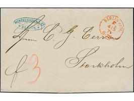 "BERLIN P.E.38 F. 4/5.71" roter Frankostempel auf mit "3" Sgr. Bezahlter Briefhülle nach Stockholm, mit Ankunftsstempel. Ein 