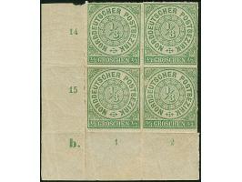 ⅓ Gr. grün, Viererblock aus der linken unteren Bogenecke mit Plattenkennzeichen "b.", Ungebraucht, waagerecht leicht vor gefa