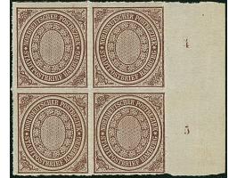 Stadtpostmarke ½ Sch. lilabraun im 4er-Block vom Rechen Bogenrand, Reihenzähler "4"-"5", farbfrisch und gut durchstochen, ung