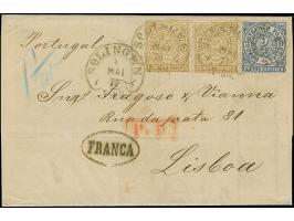 5 Gr. ocker, zwei Einzelwerte, in Mischfrankatur mit gezähnter &nbsp;2 Gr. ultramarin, mit Hufeisenstempel "SOLINGEN 9 MAI 71