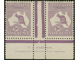 1915/27, Kangaroo 9 d. violet, die IIB, third wmk. narrow Crown over A, an unused interpanneau horizontal pair of fine colour