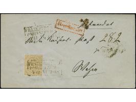 18 Kr. ockerbraun, recht farbfrisch und gut durchstochen, mit Ra2 "Frankfurt A. M. Postexped.No.2 7 12 71" auf eingeschrieben