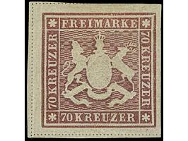 1873, 70 Kr. braunlila, Bogenfeld 4, farbfrisch, allseits breitrandig geschnitten, dreiseitig mit Trennungslinien, sauber ung