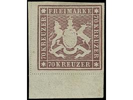 1873, 70 Kr. braunlila, Bogenfeld 4, farbfrisch, breit bis teils überrandig geschnitten mit 8mm Unterrand, zweiseitig mit Tre