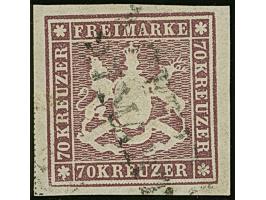 1873, 70 Kr. braunlila, Bogenfeld 3, farbfrisch, allseits breitrandig geschnitten, mit schön erkennbarer Wappenprägung, Teile