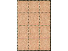 2 Kr. orange im senkrechten Zwölfer-Block, farbfrisch und gut gezähnt, ungebraucht, teils postfrisch. Eine seltene Einheit; P