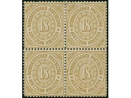 18 Kr. ocker im 4er-Block, farbfrisch und recht gut gezähnt, ungebraucht (Gummi teils gering getönt). Eine seltene Einheit. S