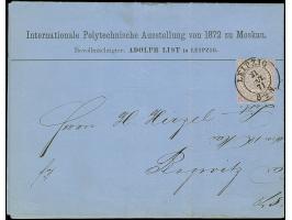 ¼ Gr. grauviolett mit DKr. "LEIPZIG 21 OCT." auf kompletter blauer Drucksache mit vorgedrucktem Absender und Text zur interna