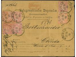 ½ Gr. orange und 5 Einzelwerte 1 Gr. rosa, mit neuem EKr. "WEIMAR 22 11 71" &nbsp;auf beigefarbener &nbsp;"Telegraphische Dep