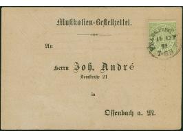 1 Kr. grün, mit EKr. "FRANKFURT A./M. 14 12 71"auf 'Musikalien-Bestellzettel' nach Offenbach. Die Karte leicht außerhalb der 