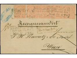 2 Kr. orange, waagerechter 4er-Streifen und Einzelmarke, bei letzterer ein Fehlzahn kaschiert, sonst bis auf geringe Zahnunre