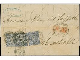 7 Kr. graublau, 3 Einzelwerte mit EKr. "FRANKFURT A.M. 20 12 71" auf komplettem Faltbrief über Preußen nach Madrid, mit Ankun