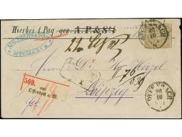 18 Kr. ocker, mit rechts sauber auf- und nebengesetztem EKr. "OFFENBACH 20 10" (1871) auf teils vorgedrucktem Paketbegleitbri