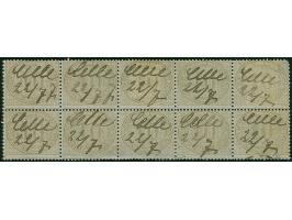 10 Gr. gelbbraun, waagerechter Zehnerblock mit handschriftlicher Entwertung "Celle 22/7 71", bis auf eine runde Ecke an der r